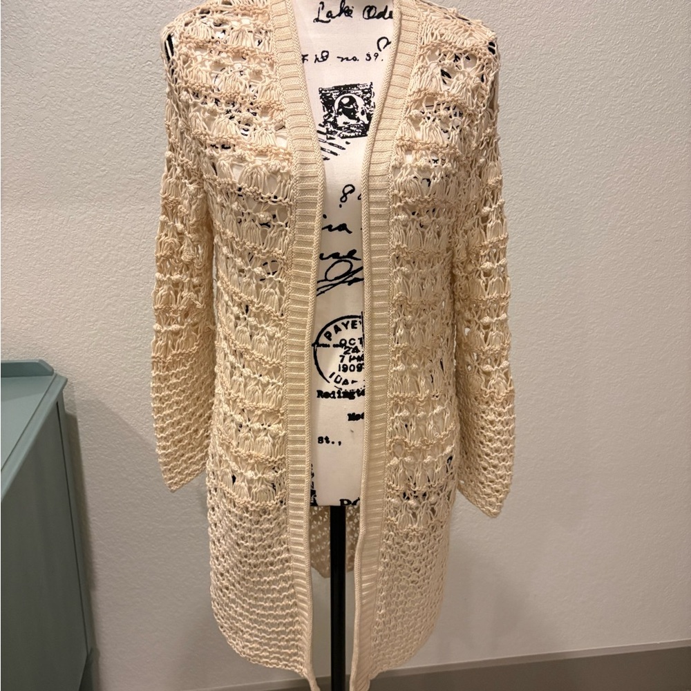 Etcetera Women's Beige Open-Knit Cardigan